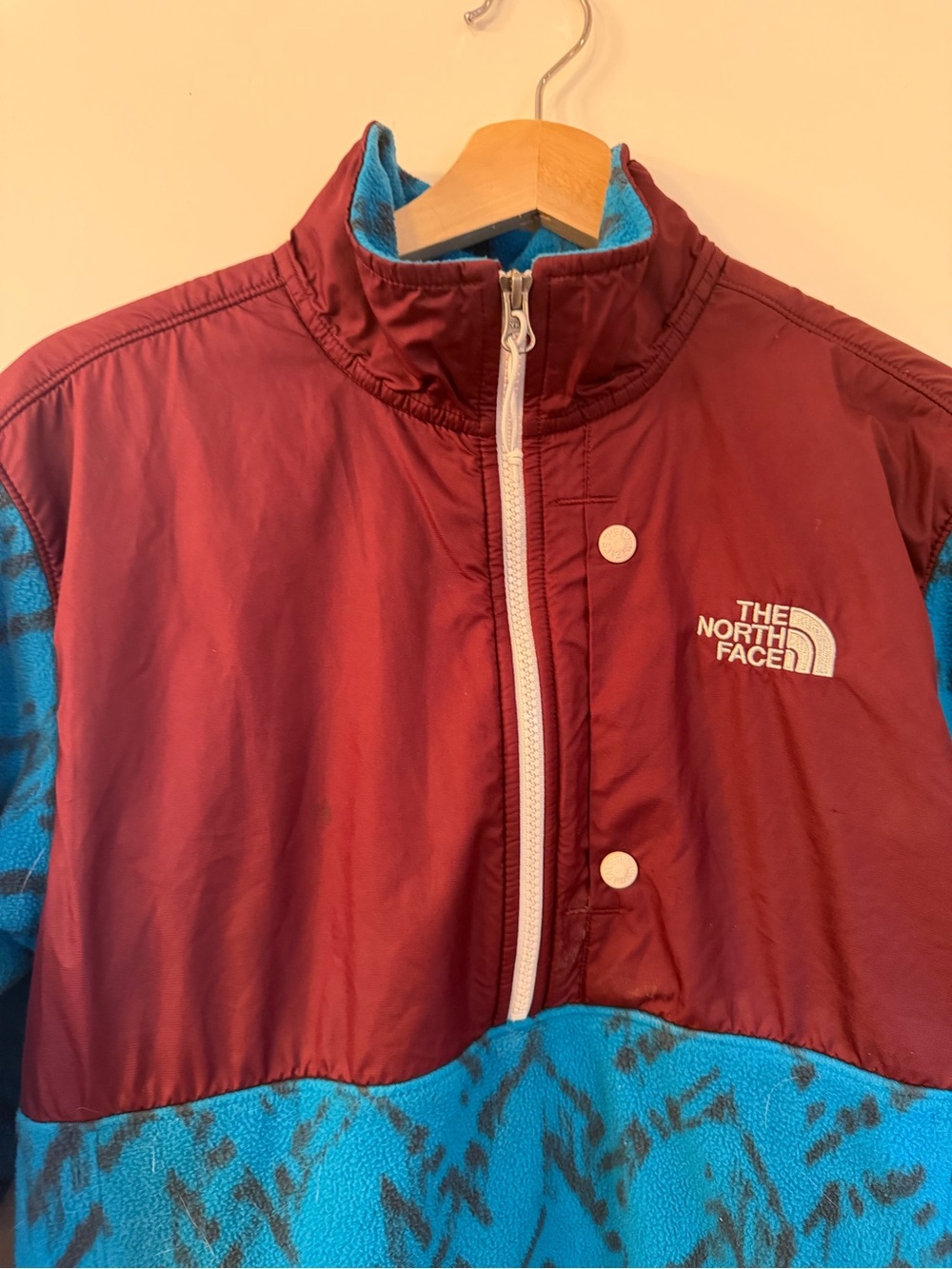 The North Face Teal Patterned & Burgundy Half-Zip Fleece Pullover - Picture 3 of 5